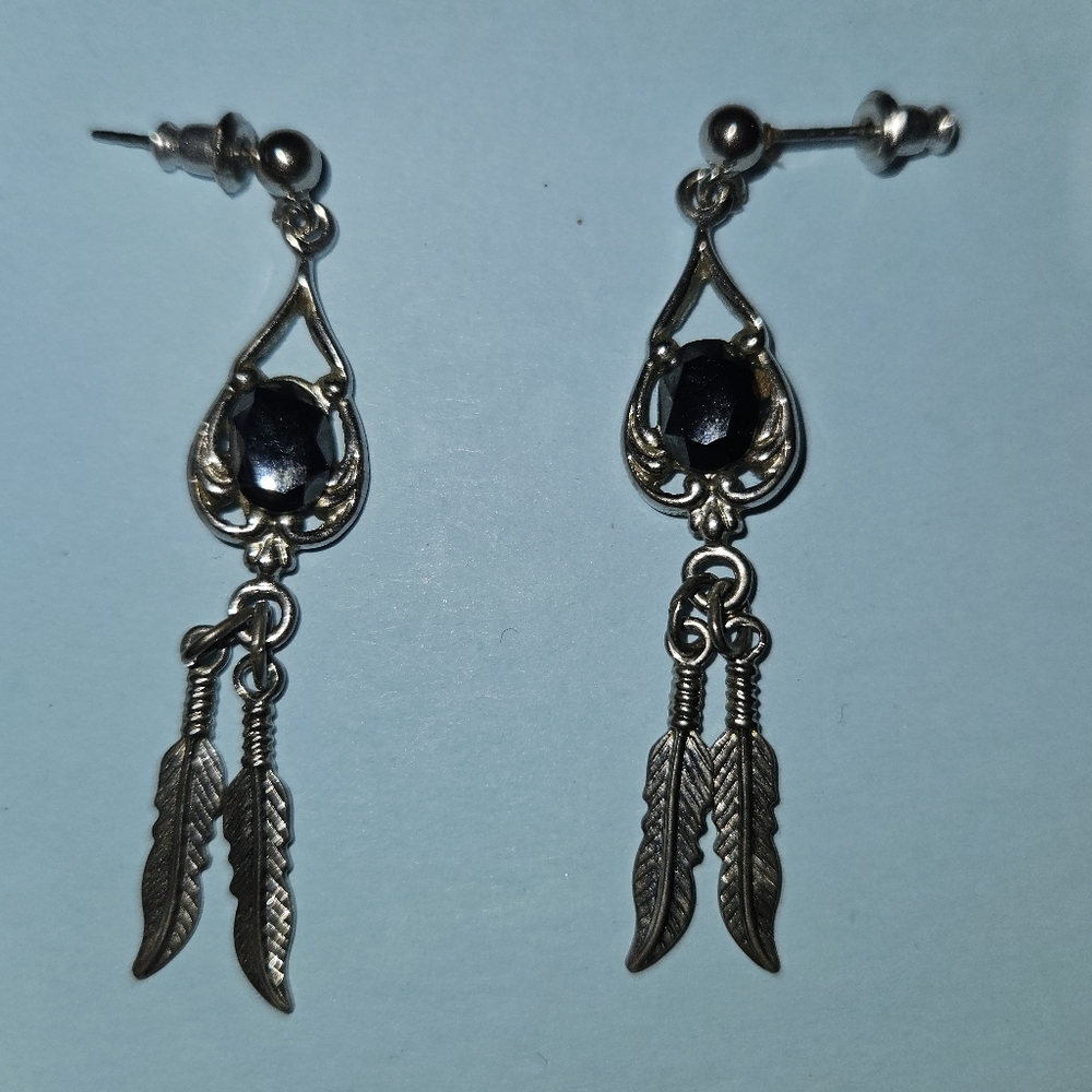 Silver Feather Dangle Earrings